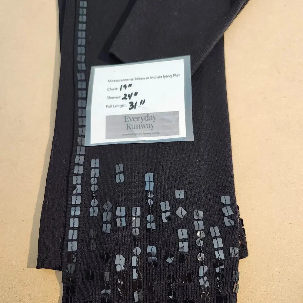 Dunnes Long Black Cardigan Size M/L Sequins Embellished